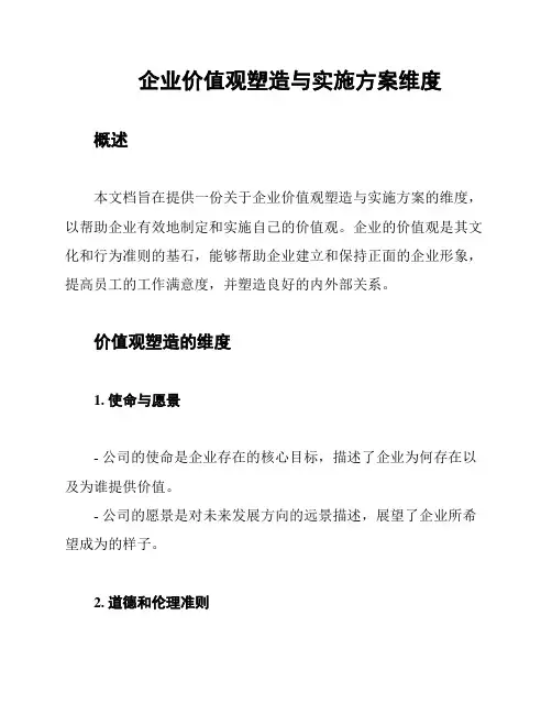 企业价值观塑造与实施方案维度