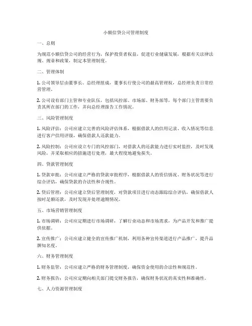 小额信贷公司管理制度