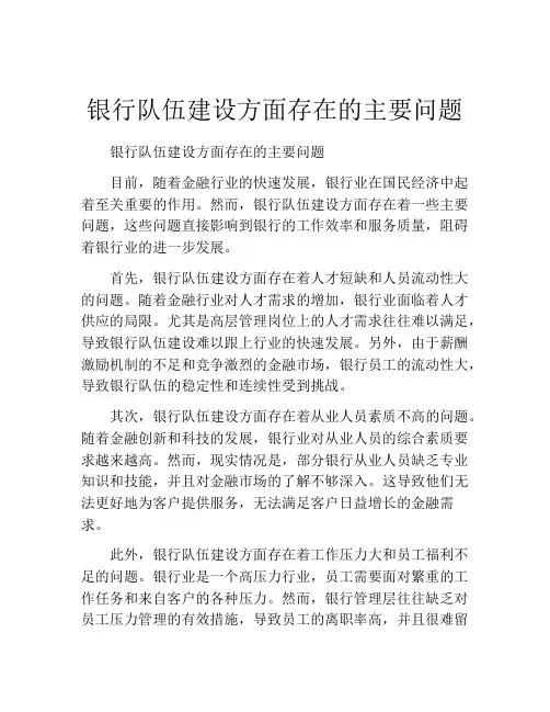 银行队伍建设方面存在的主要问题