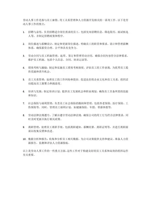 劳动人事工作要点