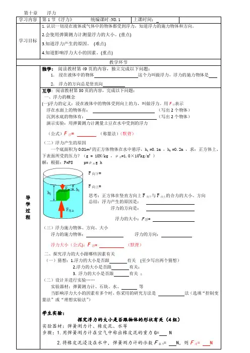 人教版九年级物理下册《老而现代的力学  第十四章 压强和浮力  五、浮力》教案_25