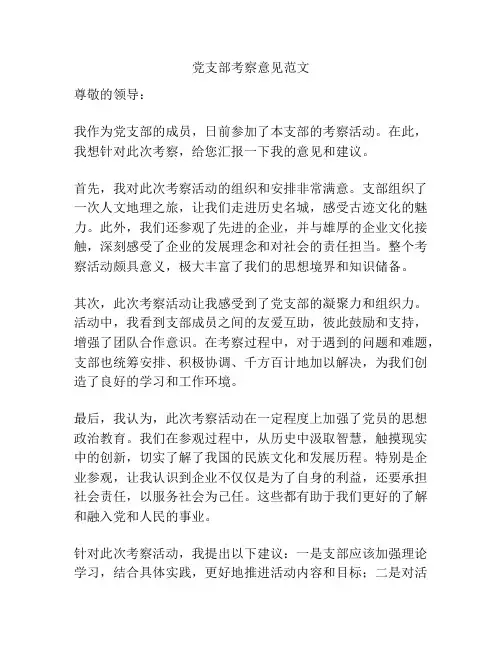 党支部考察意见范文