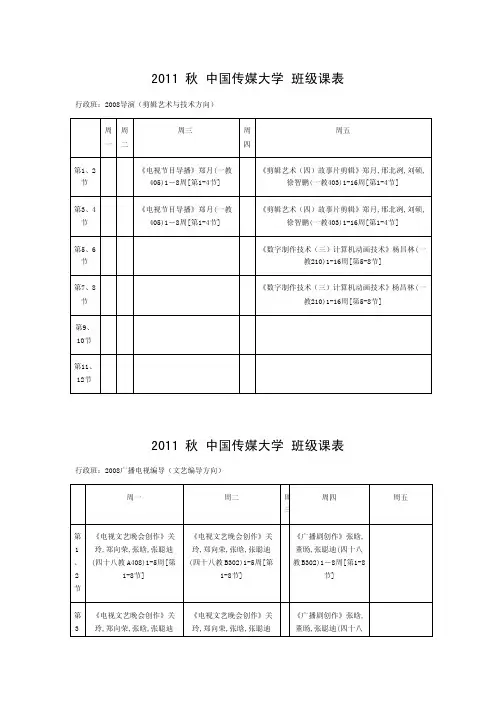 2011中国传媒大学本科课表