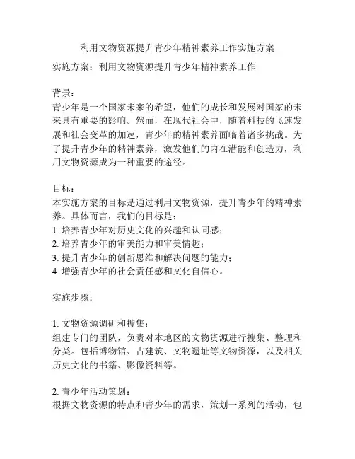 利用文物资源提升青少年精神素养工作实施方案