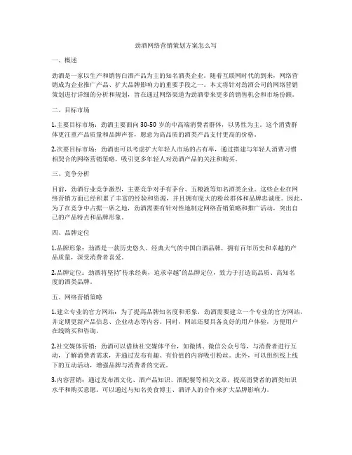 劲酒网络营销策划方案怎么写