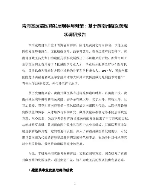 青海基层藏医药发展现状与对策：基于黄南州藏医药现状调研报告