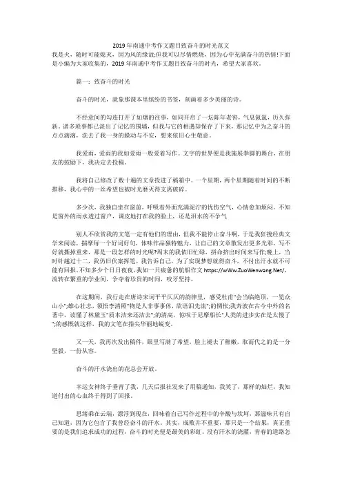 2019年南通中考作文题目致奋斗的时光范文