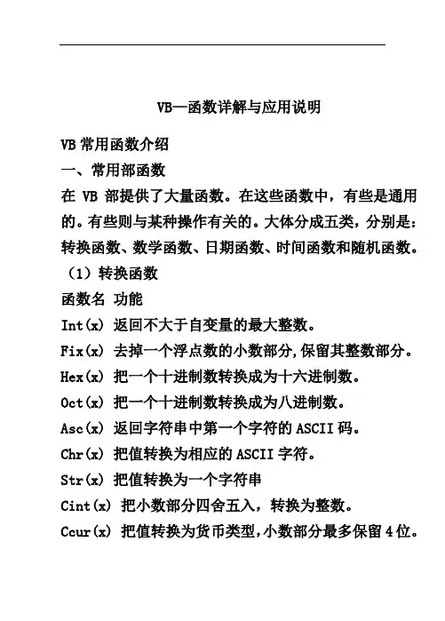 VB指导应用—函数详解与指导应用说明书