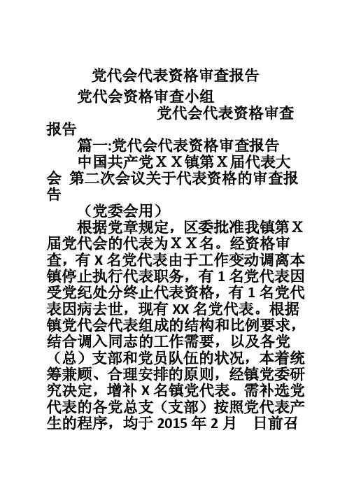 党代会代表资格审查报告