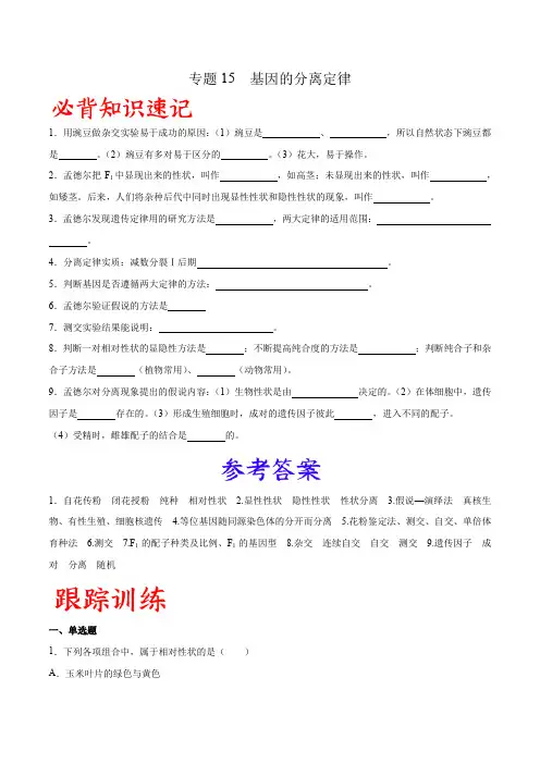 专题15  基因的分离定律(解析版)