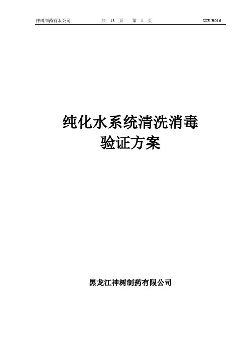 17纯化水系统清洗消毒验证方案