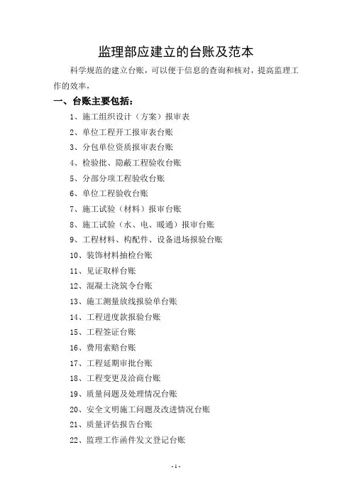 监理单位项目部应建立的台账及范本