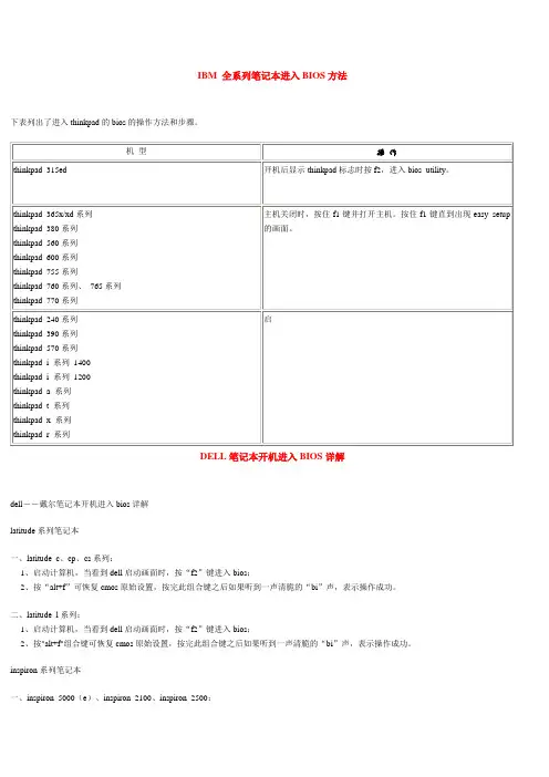 全系列笔记本进入BIOS方法