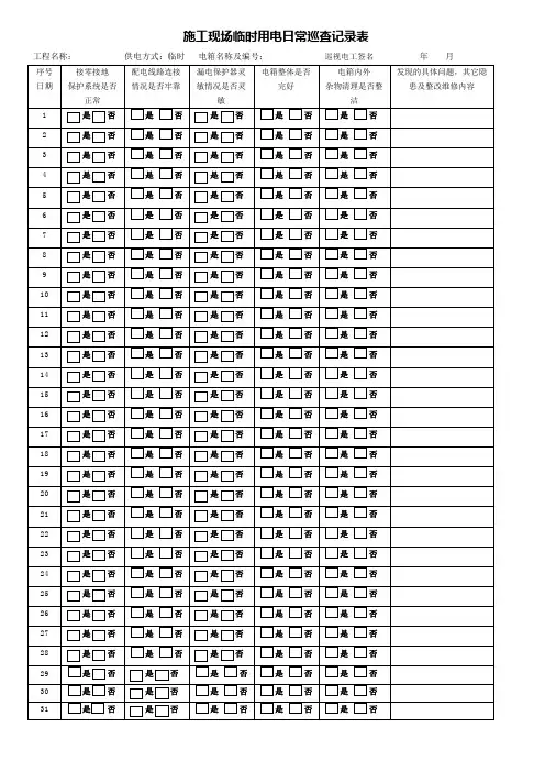 临时用电电箱日常巡查记录表