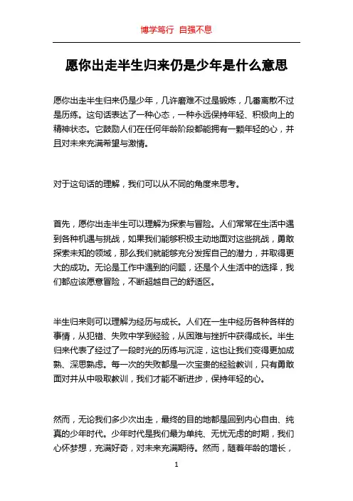 愿你出走半生归来仍是少年是什么意思
