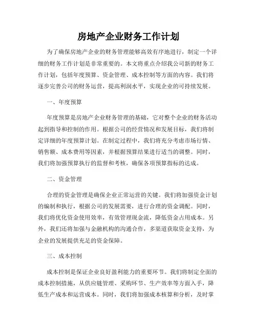 房地产企业财务工作计划