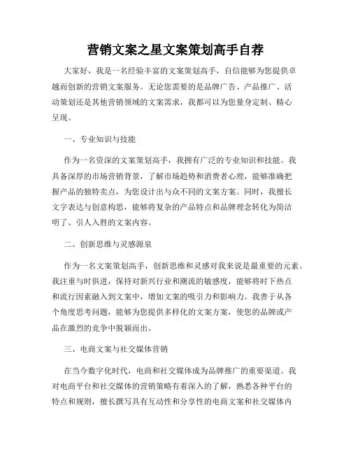 营销文案之星文案策划高手自荐