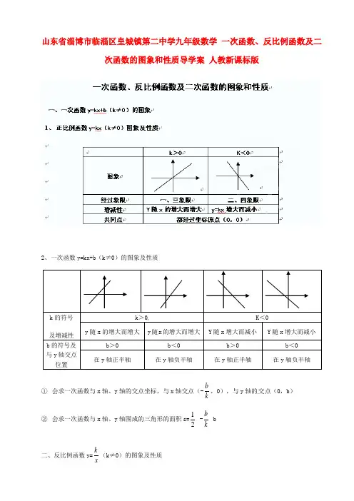 九年级数学 一次函数、反比例函数及二次函数的图象和性质导学案 人教新课标版
