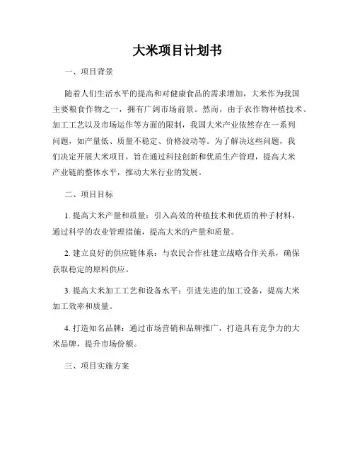 大米项目计划书