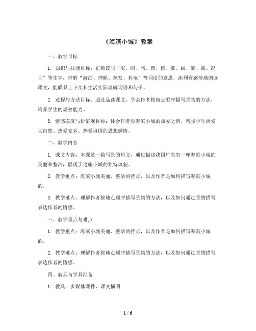 三年级上册19《海滨小城》教案(部编版)