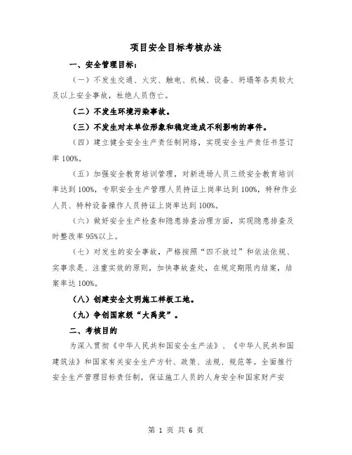项目安全目标考核办法（二篇）