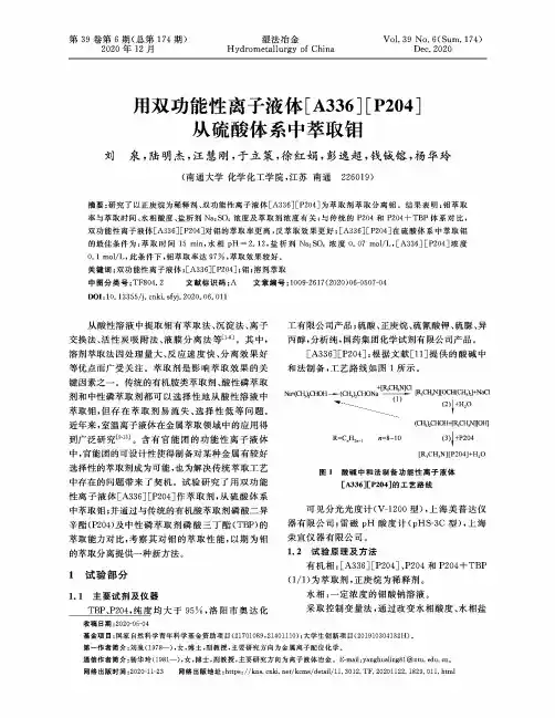 用双功能性离子液体[A336][P204]从硫酸体系中萃取钼