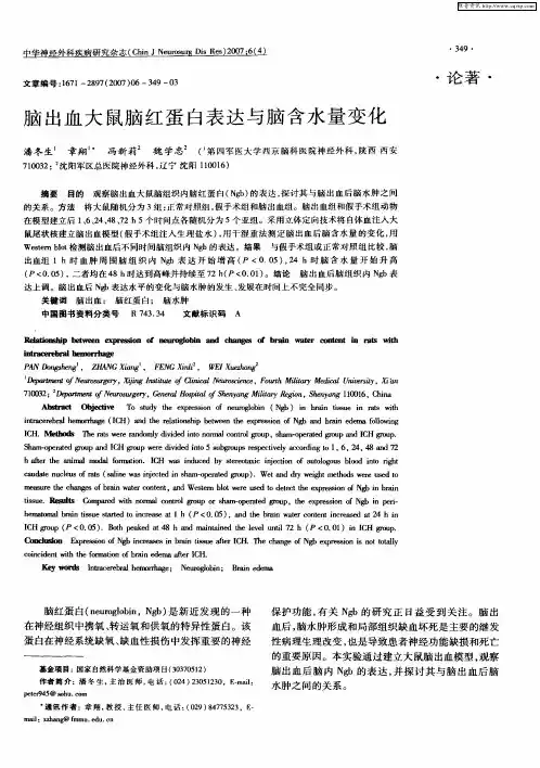 脑出血大鼠脑红蛋白表达与脑含水量变化