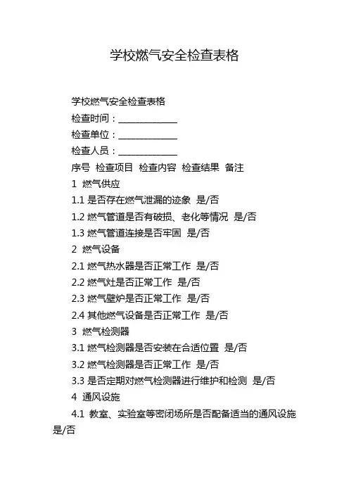 学校燃气安全检查表格