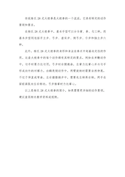 传统杨氏28式太极拳介绍