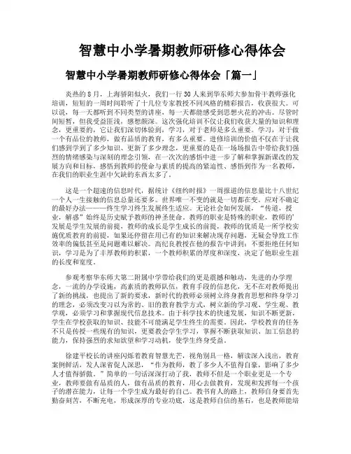 智慧中小学暑期教师研修心得体会