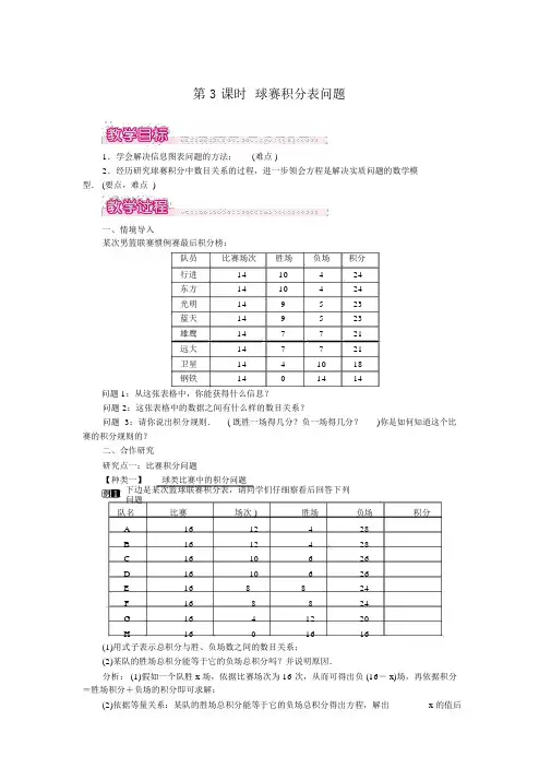 人教版七年级数学上册3.4第3课时球赛积分表问题1教案设计