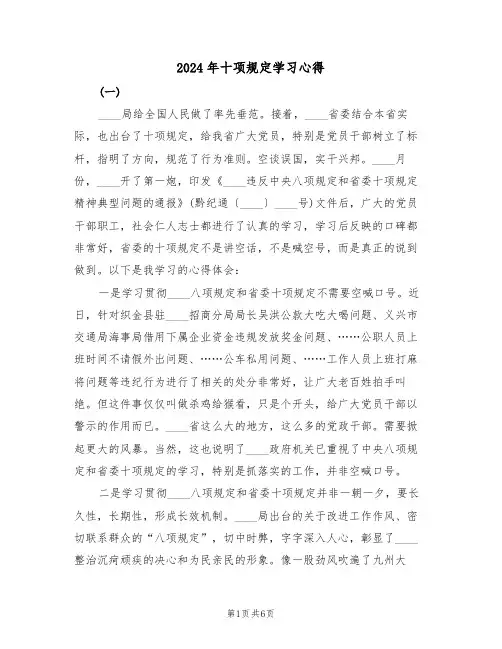 2024年十项规定学习心得(2篇)