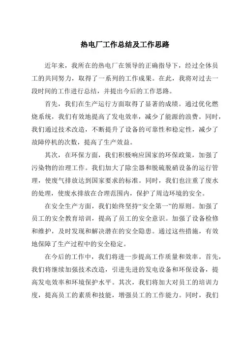 热电厂工作总结及工作思路