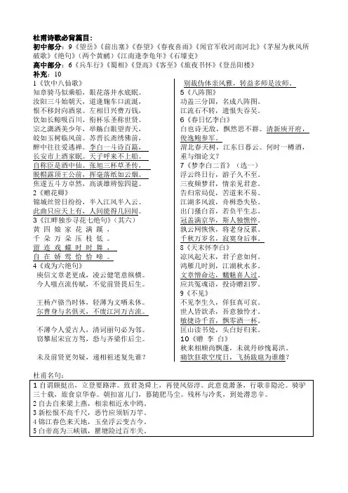 杜甫诗歌必背篇目