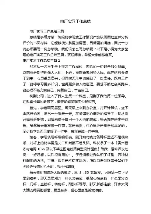 电厂实习工作总结
