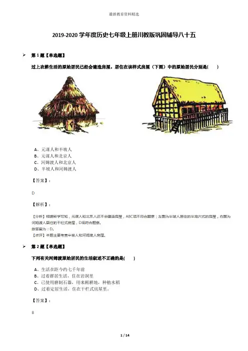 2019-2020学年度历史七年级上册川教版巩固辅导八十五