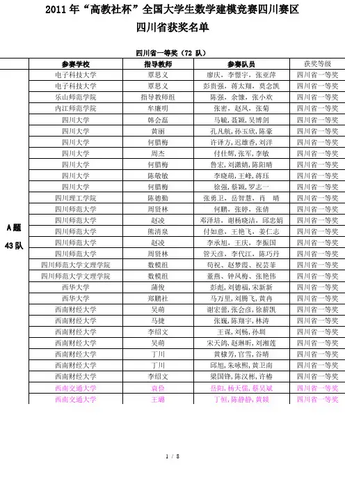 四川数模竞赛获奖名单
