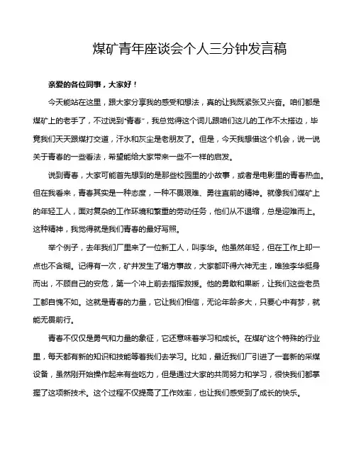 煤矿青年座谈会个人三分钟发言稿