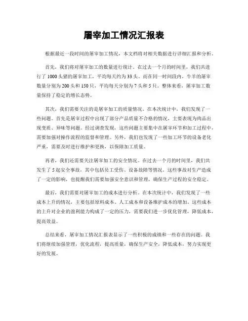 屠宰加工情况汇报表