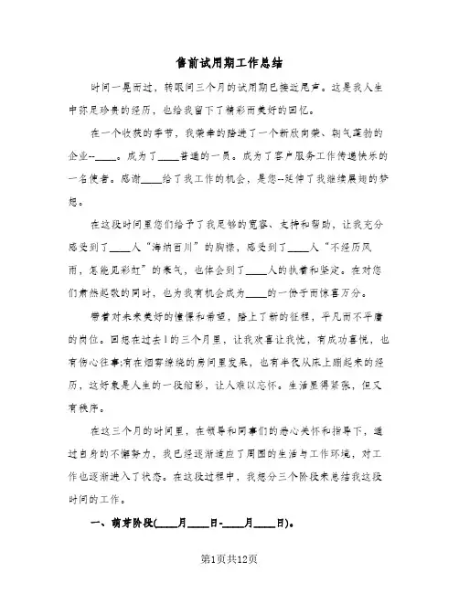 售前试用期工作总结(5篇)