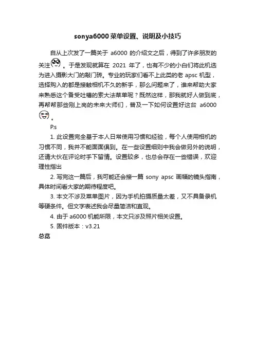 sonya6000菜单设置、说明及小技巧