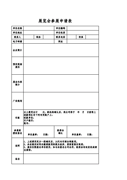 展览会参展申请表