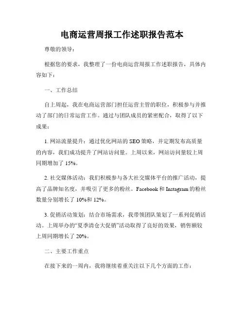 电商运营周报工作述职报告范本