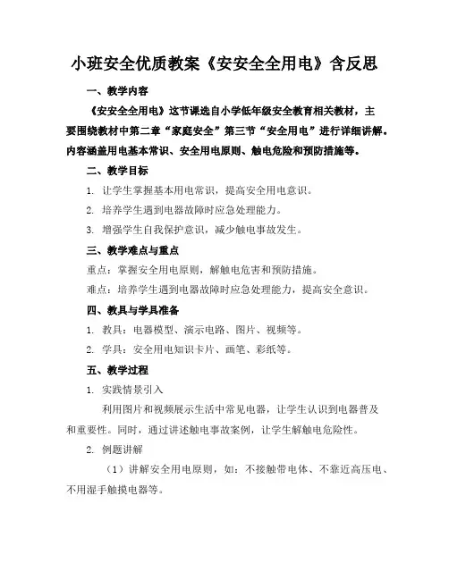 小班安全优质教案《安安全全的用电》含反思