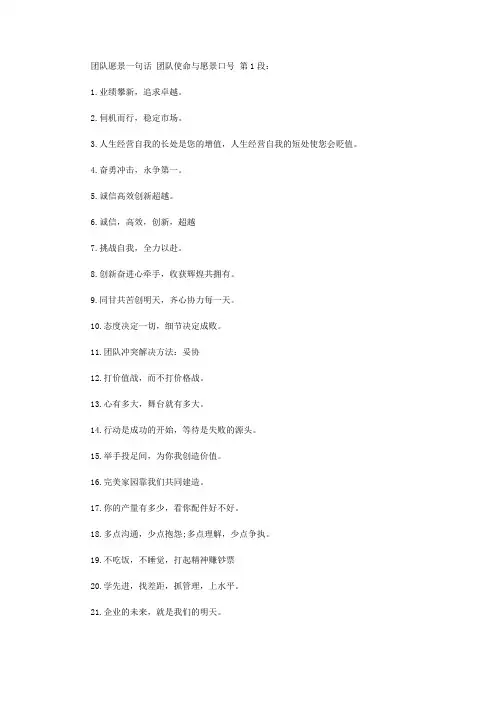 团队愿景一句话 团队使命与愿景口号