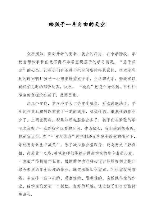 给孩子一片自由的天空---家长减负心得体会