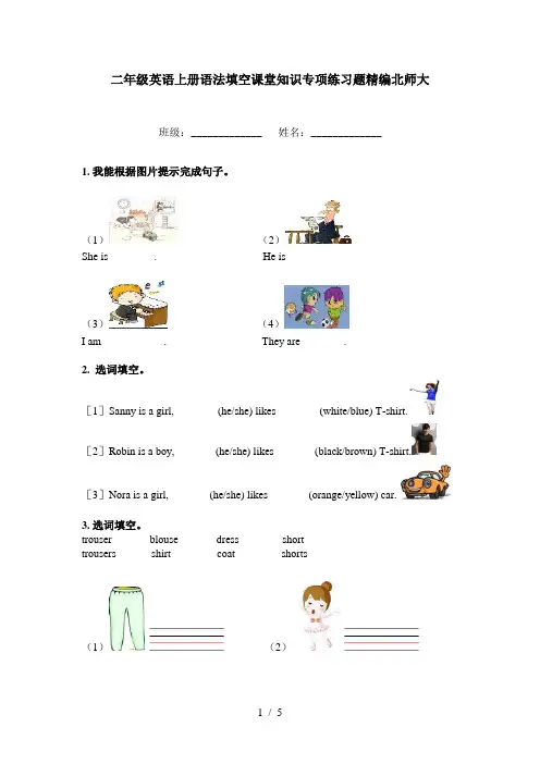 二年级英语上册语法填空课堂知识专项练习题精编北师大