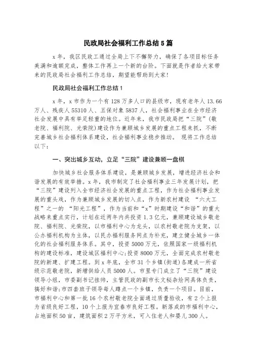 民政局社会福利工作总结5篇