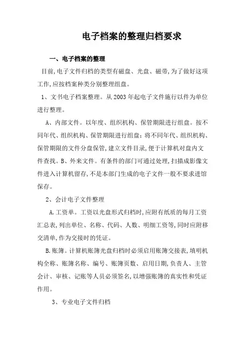 电子档案的整理归档要求