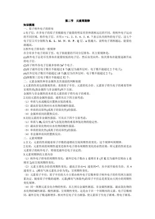 最新人教版高中化学必修2《元素周期律》知识梳理